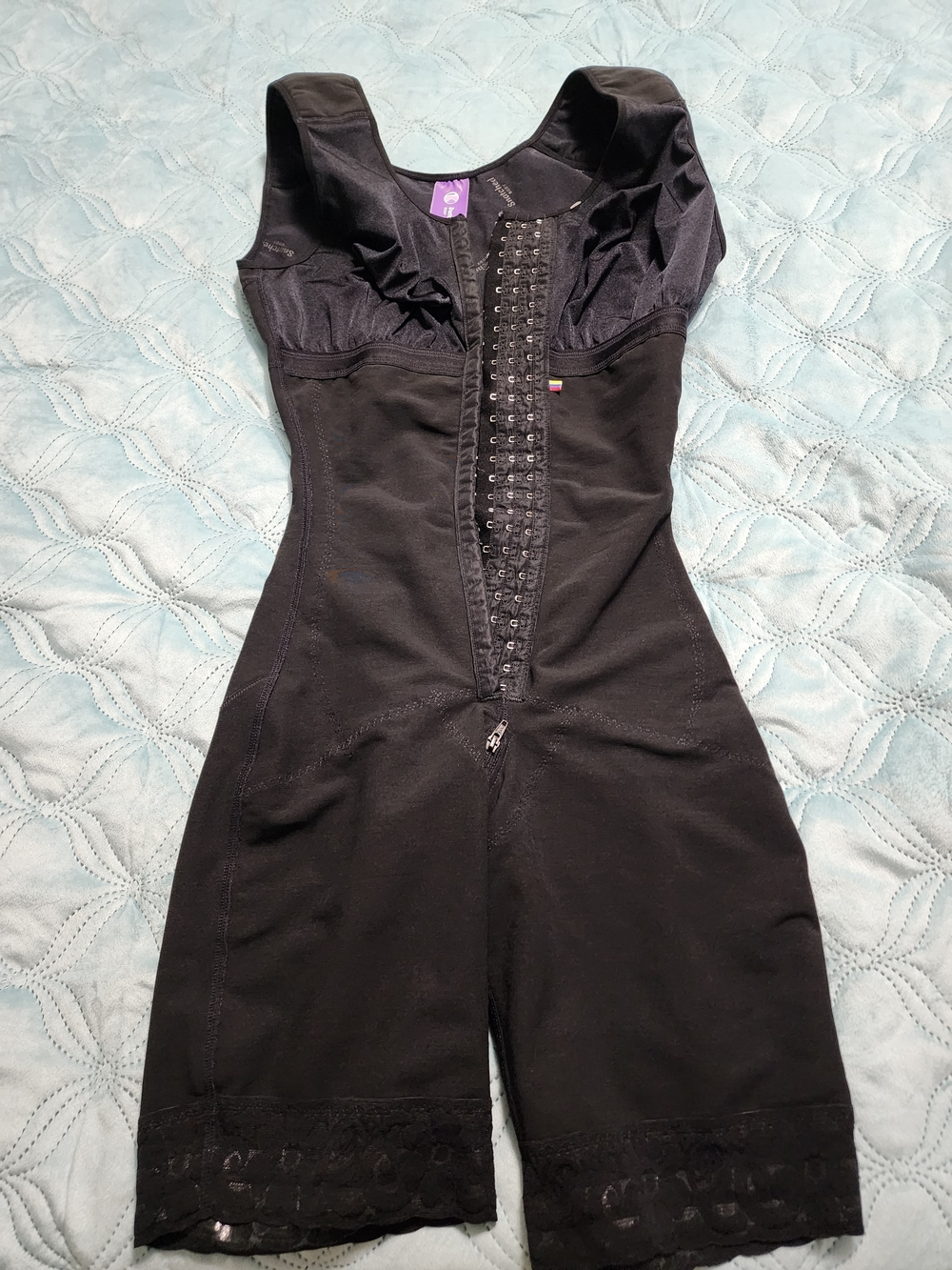 Black Full-Body Shapewear Bodysuit with Front Hook Closure